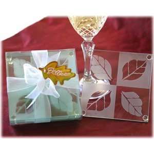 Fall in Love Frosted Leaf Design Glass Coaster Set   Set of 25 