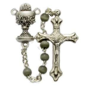  5mm Black Pearl Beads and Chalice Center Rosary Christian 