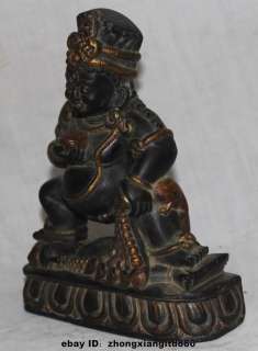 Old Tibet Buddhism Stone With Painting Black Jambhala Wealth Buddha 