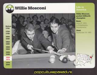 WILLIE MOSCONI Pocket Billiards Pool Player Photo 1998 GROLIER CARD 
