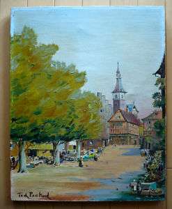 old vintage oil European town landscape Ted Packard  