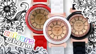 Retro Tinted Glass Rose Gold Crystal Gems Lady Watch BN  
