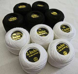 NEW 10 Pearl Cotton Thread Anchor. 5 White + 5 Black  