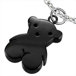 Black Stainless Steel Tous Style Bear Pendnt Charm s2  