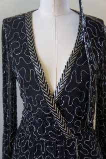   Black Silk Silver Beaded Flapper Art Deco inspired Dress  