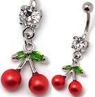 Cherry Stretch Ring Red Green Crystal Cherries New  