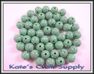 50 GREEN 10mm ACRYLIC SPARKLE BLING BEADS FOR CRAFTS  