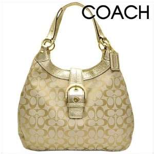 : Authentic Coach Signature Large Lynn Hobo Handbag 17403 Light Khaki 