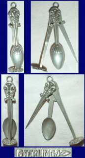 Vintage STERLING PIPE TOOL with Pick Spoon Tamper WATCH FOB 2.5 in 