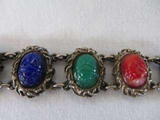Vintage Judy Lee Multi Colored Stone Scarab Bracelet  