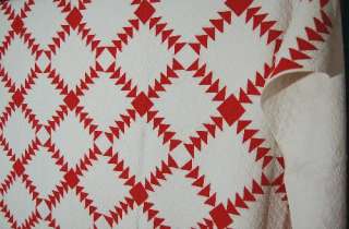 Small Scale 1880 RED & WHITE Flying Geese Antique Quilt  