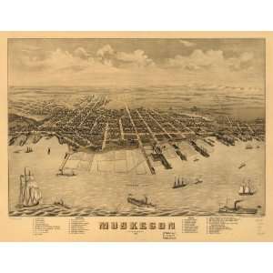    Historic Panoramic Map Muskegon, Michigan 1874.