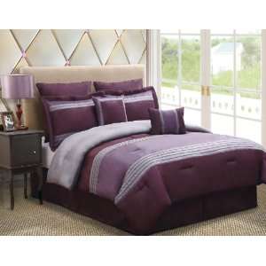  8Pcs Queen Manolo Purple and Gray Comforter Bedding Set 