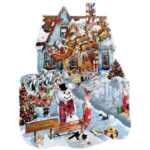 SUNSOUT SHAPED JIGSAW PUZZLE CHRISTMAS AT OUR HOUSE LORI SCHORY  