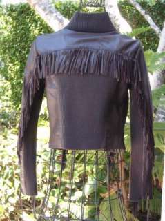 BEBE coat leather BOM jacket brown fringes  