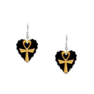  Earring Heart Charm Egyptian Gold Ankh Black: Artsmith Inc 