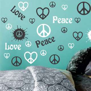 color Peace Love Peace Signs Hearts Vinyl Wall Decor Mural Decal 