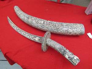Large Asian carved bovine bone sword & Sheath  