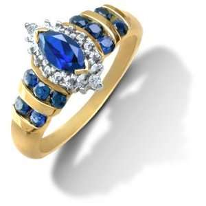  10KT Ladies Synthetic Sapphire and Diamond Ring: Jewelry