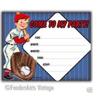 Vintage Retro Baseball Boy Birthday Party Invitations  