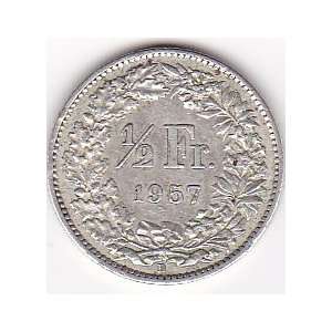  1957 Switzerland 1/2 Franc Coin   Silver Content 83,5% 
