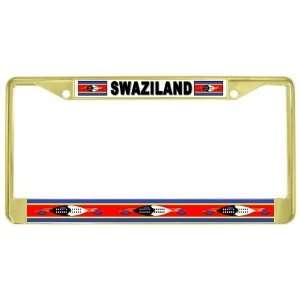  Swaziland Swazi Flag Gold Tone Metal License Plate Frame 