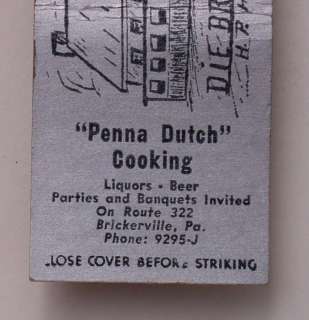 1940s Matchbook Die Scheier Penna Dutch Brickerville PA  