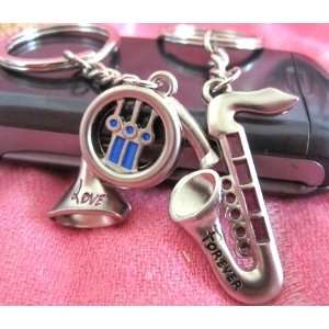 Couple Love Keychain Key Ring Pair of Instruments Saxphone & Trumpet