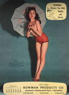 Pin Up Miss Bowman Parts Calendar Of 1958  
