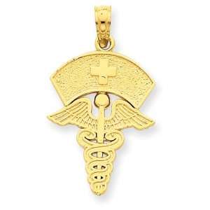  Caduceus Nurses Cap Pendant in 14k Yellow Gold Jewelry