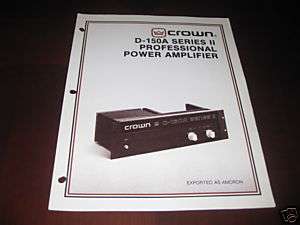 Crown D 150A Series II Power Amplifier Sales Brochure  