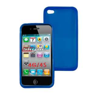 TPU Skin Case Cover Protector Blue for Apple Iphone 4 4S 32GB 16GB ATT 