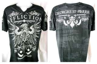 GSP Georges St Pierre ICON Slit Neck Black Affliction Premium T shirt 