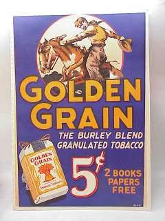VINTAGE 1930 GOLDEN GRAIN CIGARETTE TOBACCO SIGN~COWBOY  