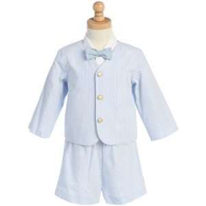   Light Blue Striped Seersucker Eton Suit and Shorts (6 9 Month)   G819