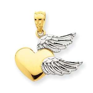  14k Gold and Rhodium Heart with Wings Pendant Jewelry