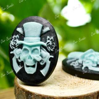 Black & Blue Skull Resin Cameo Cabochon Bead RB0577 2  