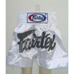 Fairtex White Satin with Mesh and Laces Muay Thai Shorts   Size: M 