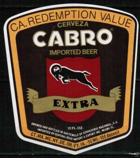 Guatemala Cerveza Cabro Extra Beer Label  