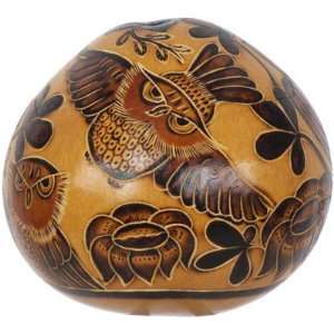  Fire Burned & Painted Gourd Box Winged Owl (each)