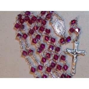  Handmade 6mm, Sterling Silver & Fuschia Swarovski Crystal Rosary 