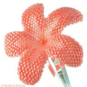   Plumeria Flower   Koa   coral orange beaded flower barrette: Beauty