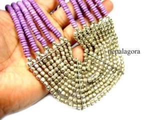   BONE metal bead multi strand Boho NECKLACE  INDIA  