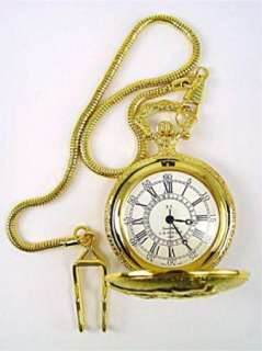 Antique Vintage STEAM TRAIN Carved Gold Mesh Cord Hook Pocket Watch 