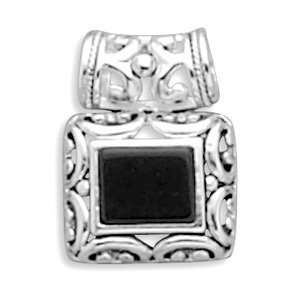  Sterling Silver Rectangle Black Onyx Filigree Sides and Bail 