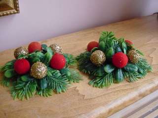 retro vtg CHRISTMAS holly CANDLE holders glitter old  
