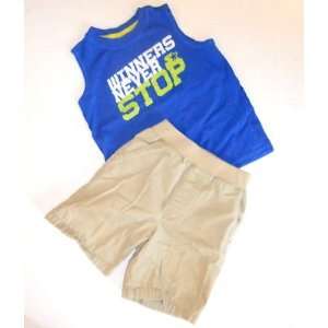 Starter Winners Sleeveless T Shirt Top Khaki Shorts Elastic Waist 