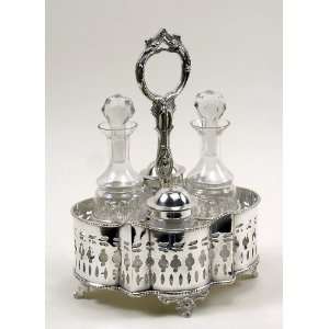  Glass Cruet Set with Metal Stand in Silver Finish by AA 