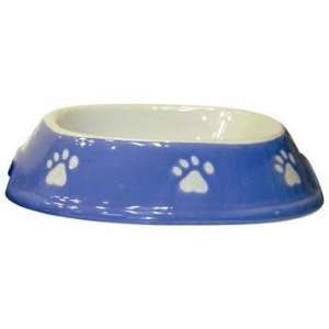   Spot Paw Print Ceramic No Tip Dog Dish 7 Inch Blue