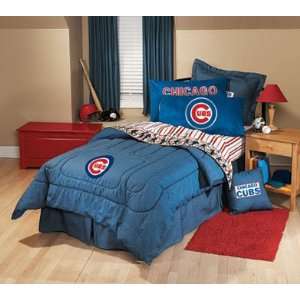  MLB Denim Bed: Chicago Cubs Twin Comforter and Sheet Set 